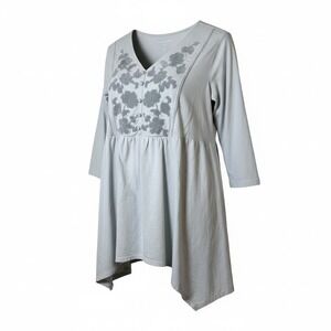 Woman Within Women Tunic 1X Gray Embroidered Plus Size Boho Cottagecore Tunic